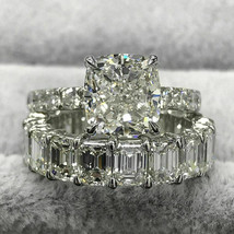 4.80Ct Cushion Cut Diamond Simulated 14K White Gold Engagement Ring Set Size 7.5 - £240.36 GBP