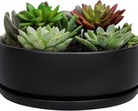 Black Ceramic Sqowl 8 Inch Modern Round Flower Pot Cactus Succulent Plan... - $41.97