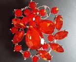 Red Round Teardrops Crystal Rhinestone Silver Tone Brooch Pin Wedding Je... - $8.99