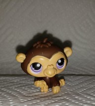 Littlest Pet Shop #359 Brown Baby Monkey Chimp Sitting Pose With Purple Eyes - £7.85 GBP