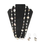 Baroque Mother of Pearl Bead Earring and Necklace Set extra long 60&quot; vtg - £31.11 GBP