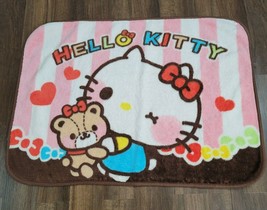Baby Girl Hello Kitty Soft Plush Fleece Blanket Pink Brown White Stripe Snaps - £39.13 GBP