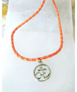 Necklace with OM Symbol Orange  Cord 16-18 inch Women Men Teens Gift Ideal - £5.20 GBP