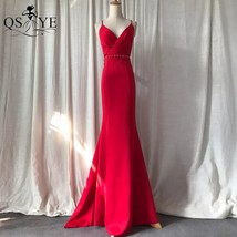 Red Evening Dresses  Long Prom Gown Open Back  V Neck Women Crisscross Ruched Cr - £102.39 GBP