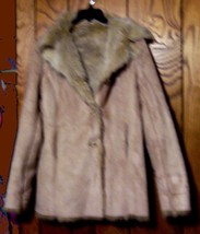 Beige Microsuede Jacket with Faux Fur Lining and Extra Long Sleeves Sz L XL - £54.28 GBP