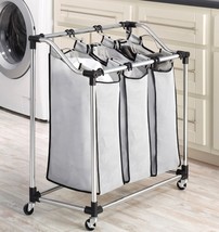 Rolling Laundry Sorter Triple Laundry Hamper Durable Clothes Organizer Cart NEW - £70.73 GBP