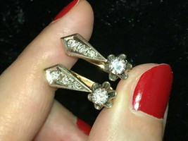 Vintage Russian Hoop Earrings 0.50 Ct Cut Round Diamond 14k Rose Gold Over - £108.54 GBP