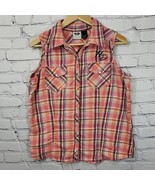 Harley-Davidson Womens Sleeveless Plaid Button-Up Shirt L Peach/Black - $19.79