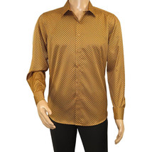 Men&#39;s Sports Shirt By Moderno Checker Fancy Long Sleeves MJLS-890 Gold - $35.00