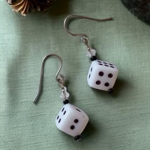 Dice Crystals Dangle Earrings Gambling Casino Games Black White Granny Novelty  - £13.29 GBP