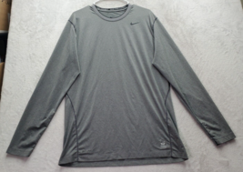 Nike Pro Shirt Men Size XL Gray Knit Polyester Long Casual Sleeve Crew Neck Logo - $13.87