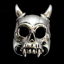 Sterling silver Skull ring Horned Vampire half Skull high polished 925 silver - £99.91 GBP
