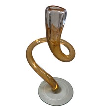 Hand-Blown Amber Twisted Art Glass Candle Stick Sculpture Michael Hudson Unsigne - $24.70