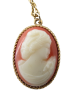 Vintage Sarah Coventry Glass Cameo Necklace 22&quot; Long Gold Tone Links Ear... - $31.35 CAD