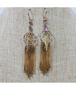 Vintage Hippie Dream Catcher Feather Earrings Gold Tone 3.5 Inch Dangle ... - $9.50