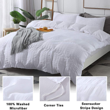 Duvet Cover Set With Pillow Case Corner Ties White Queen 90&#39;&#39;x90&#39;&#39; 3 Pcs Avelom - £32.07 GBP