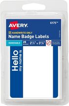 Avery Hello My Name is Name Tags, 2-1/3&quot; x 3-3/8&quot;, White 25 Pack - $8.35 CAD