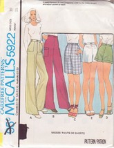 McCALL&#39;S PATTERN 5922 SIZE 10 MISSES&#39; PANTS OR SHORTS IN 5 VARIATIONS UNCUT - $3.00