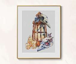 Skull cross stitch candle pattern pdf - Bird skull cross stitch lighthouse  - £4.78 GBP