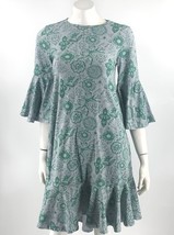 LuLaRoe Dress Size XS Gray Green Floral Butterfly Ruffle Bell Sleeve Mid... - $363.10 MXN