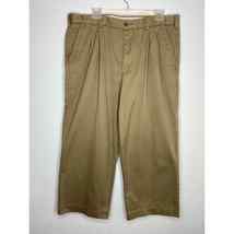 George Mens 38 x 24 Cropped Khaki Pants Pleated Mocha Chip Cotton HEMMED - $18.83