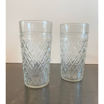 Vintage Anchor Hocking clear diamond cut tumber glasses, quilted, set of 2 - $14.52