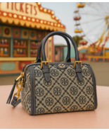 New Tory Burch T Monogram Tory Navy Jacquard MINI Barrel/Satchel/Crossbo... - $488.77 CAD