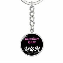Cat Lover Keychain Gift Russian Blue Cat Mom Keychain Stainless Steel Or 18k Gol - £43.32 GBP