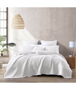 Twin White Farmhouse Microfiber Diamond Quilted Bedspread Set Frayed Edges - $2,588.64 MXN
