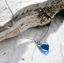 Dried flower Pendant Necklace - Blue - £12.18 GBP