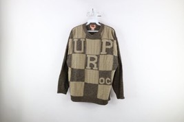 Vintage 90s Streetwear Mens Medium Checkered Cable Knit Hip Hop Crewneck Sweater - £39.43 GBP