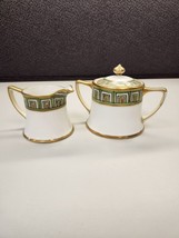 Antique Hand Painted Porcelain Nippon Sugar Bowl And Creamer Set  Gold Trim - £22.56 GBP