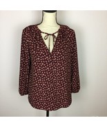 Boden Blouse Popover Shirt Top Burgundy Boho Floral Print V Neck, Size XL - $477.62 MXN