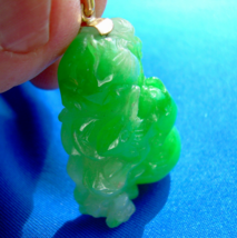 Earth mined Jade Antique Green white Charm Victorian Deco Pendant 18k Gold - £9,933.90 GBP