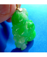 Earth mined Jade Antique Green white Charm Victorian Deco Pendant 18k Gold - $12,572.01