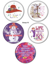 #10 FUN BUTTONS 3&quot; PIN BACKS FAVORS GIFTS FOR RED HAT LADIES OF SOCIETY - $113.53 MXN
