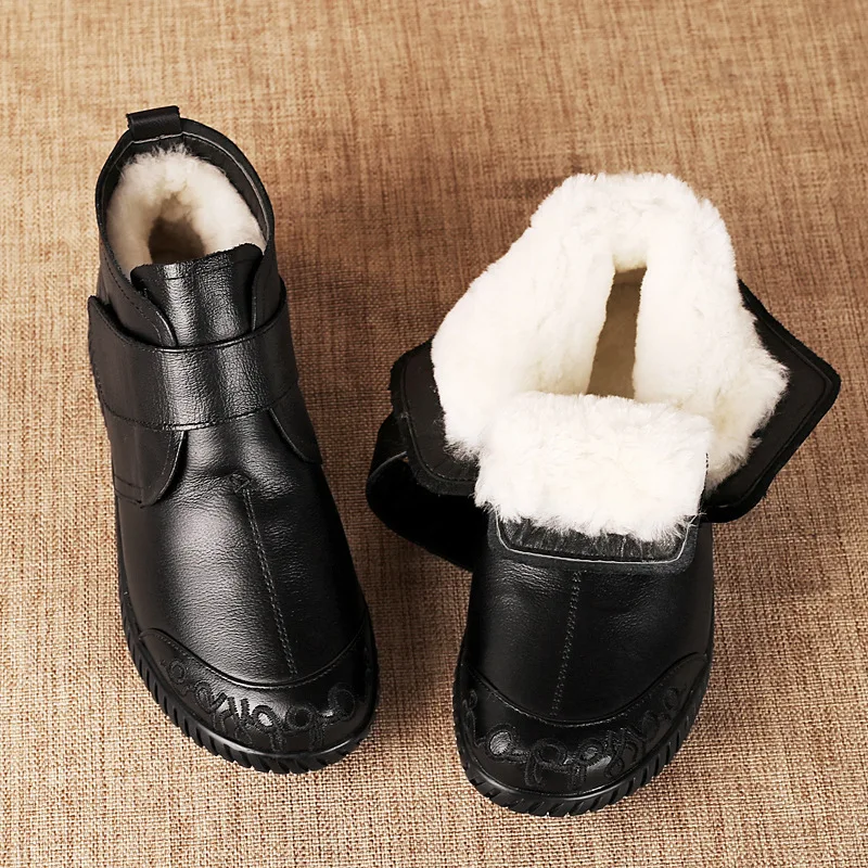 E 2022 new women s leather ankle furry boots thick bottom plush shoes women winter warm thumb200