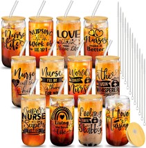 12 Pcs Nurse Gifts for Women 16 oz Can Shaped Glass Cups with Lids and Straw Fun - £87.54 GBP
