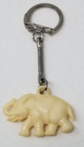 Elephant Keychain Trunk Up Walking Happy Cream Plastic 1980s - £8.90 GBP