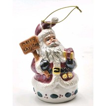 Vtg Iridescent Glazed Ceramic Santa with Merry Christmas Sign and Gift O... - $244.36 MXN