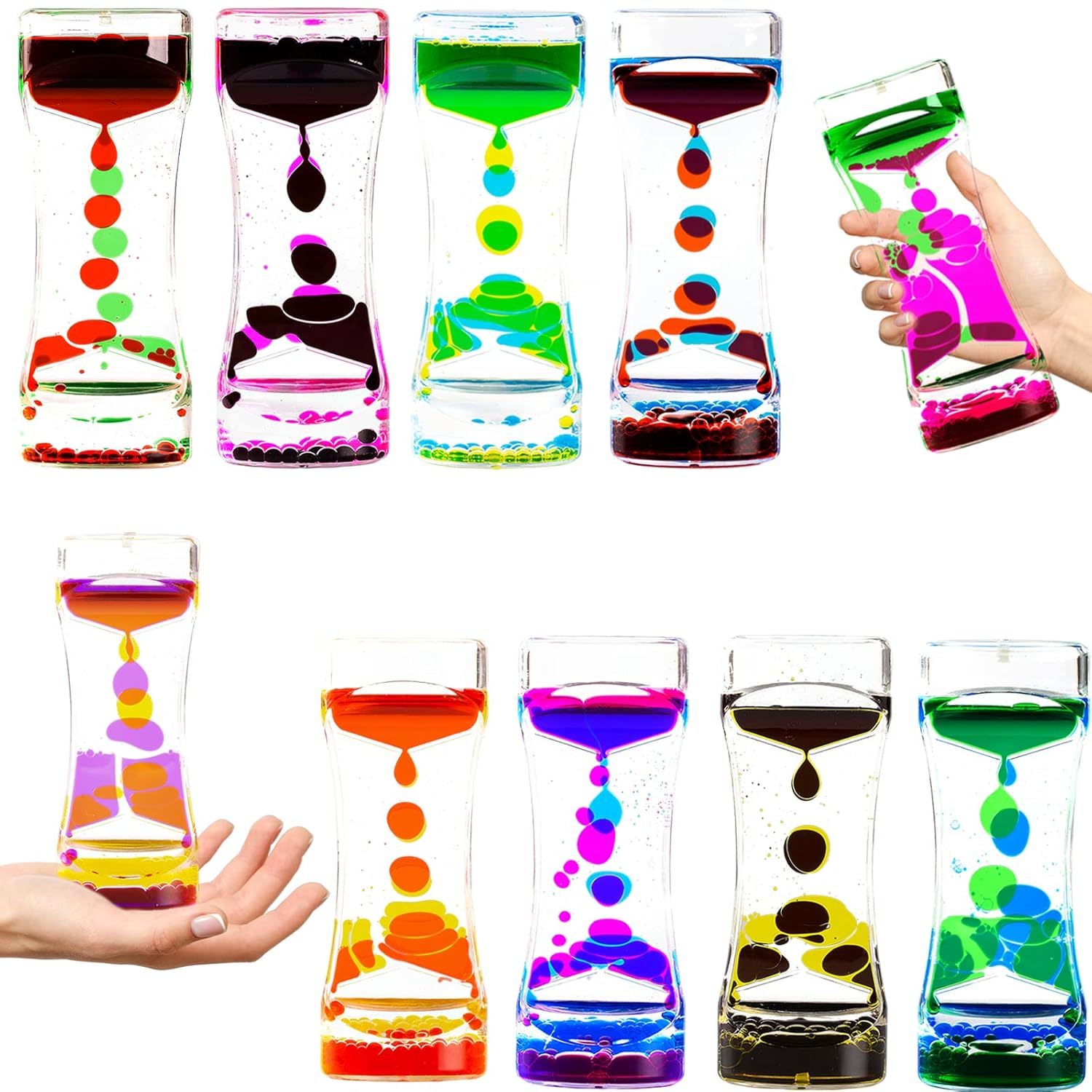 Liquid Motion Bubbler Timer Pack Of 10 Hourglass Liquid Bubbler Sensory Toys Adh