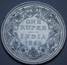 Rare Unc India 1862-B Silver Rupee~4 1/4 Panels~4 Dots~Queen Victoria~Fr... - £298.39 GBP