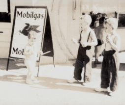 RPPC Mobilgas Pegasus Gasoline Sign w Children and Baby Playing UNP Post... - $20.74