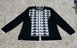 Exclusively Misook Knit Jacket Cardigan Sz L Full Zip Black White Washable - £23.73 GBP