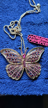 New Betsey Johnson Necklace Butterfly Pink Purple Rhinestone Summer Collectible - £11.98 GBP