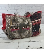 Laurel Burch Whiskered Cat Handbag Shoulder Tote HOBO Red Gray Black Flaw - £23.79 GBP