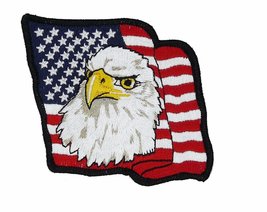 Waving American Flag Bald Eagle Embroidered Iron on Patch - £5.57 GBP