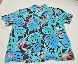 Hilo Hattie Hawaiian Shirt Black Turquoise Blue Floral Women’s Large Aloha Shirt - $15.47