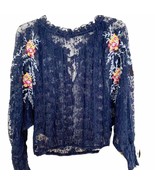Free People Navy Jubilee Floral Lace Peasant Top Small - £55.16 GBP