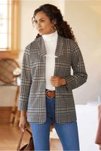 Soft Surroundings St James Blazer Jacket Brown Plaid Open Front Lined XL New - £49.83 GBP